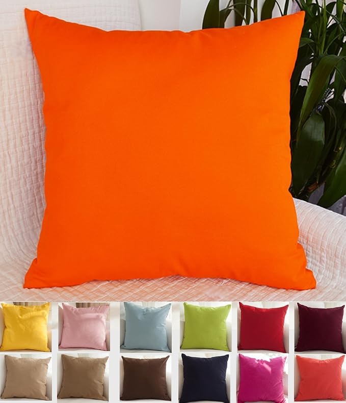 TangDepot 100% Cotton Solid Throw Pillow Cover 22x22 Orange | 100% cotton, same-color zip, machine wash & air dry. For living room, bedroom, office, car. 42 colors, 330 sizes. Cover only.