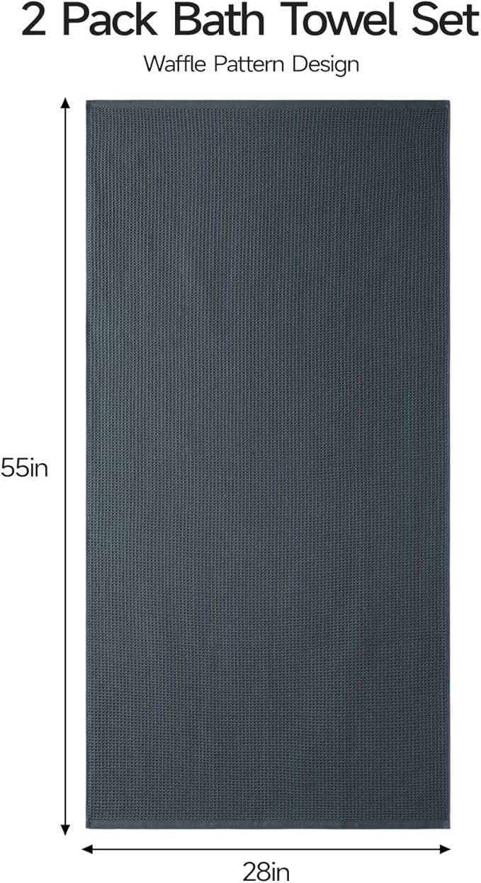 ecolook Waffle Bath Towel Set of 2, 100% Cotton Lightweight & Quick-Dry Bath Towels, Ultra-Absorbent and Breathable, Lint-Free Hotel & Spa Towels for the Bathroom, Gym, and Travel - Dark Gray