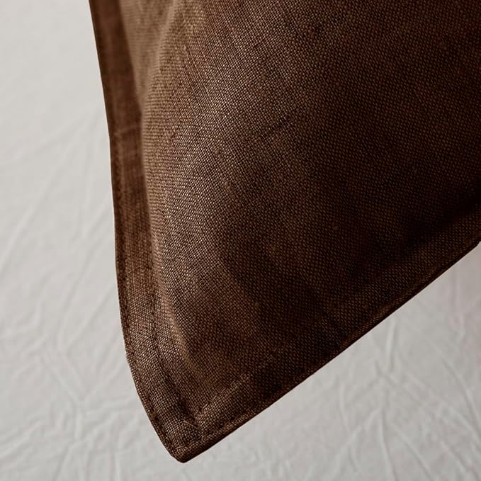 EVERLY 100% Linen Pillowcases Set of 2, French Linen from Normandy, 20X30Inch Standard Size, Natural Color, Coconut Buttons Closure, Flax Pillowshams-Pillowcase-Chocolate