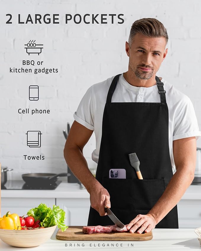 Syntus Chef Apron for Men Women Kitchen Cooking Apron with Pockets, Adjustable Bib Aprons Stain Resistant