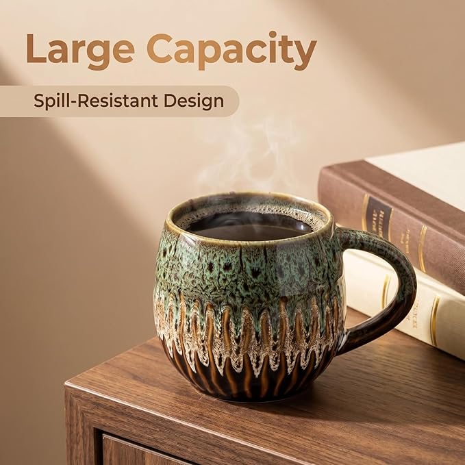 20oz Large Coffee Mug - Unique Handcrafted Look Ceramic Cup, Large Tea Mug, Microwave & Dishwasher Safe (green,Set of 4)
