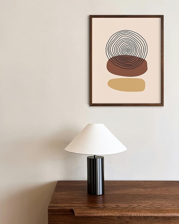 Boho Abstract Wall Art Minimalist Stacked Stones Circles Earth Tones Terracotta Mid Century Modern 8x10 Inch Oak Wood Walnut Framed Zen Meditation Print for Living Room Office Decor