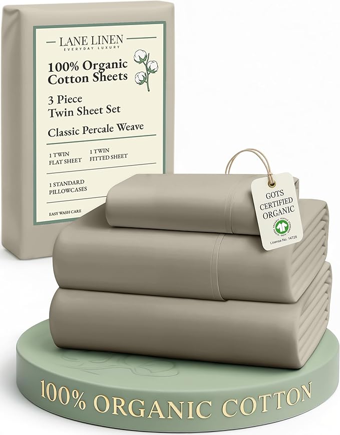 LANE LINEN Twin XL Bed Sheets Set - 100% Mercerized Organic Cotton Twin XL Sheets Set, Soft & Comfy Percale Weave, Machine wash Low Pilling Fade Resistant Luxury Hotel Style Twin XL Sheet Set - Silver