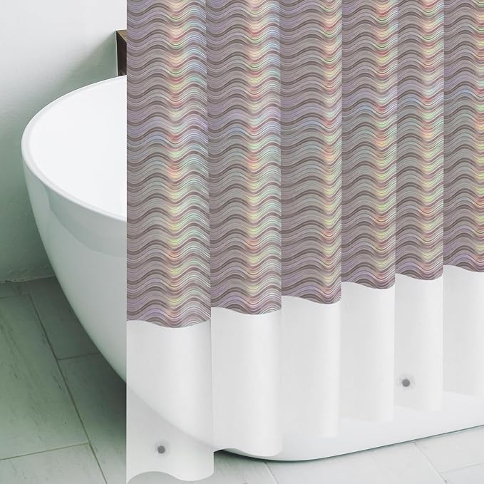Holographic 3D EVA Shower Curtain Liner Wave, 72x72 Premium Clear Plastic Bathroom Shower Curtain with Rustproof Metal Grommets for Shower Stall, Bathtubs