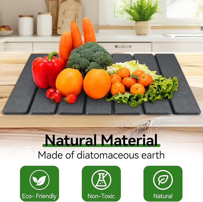 Large Stone Drying Mat for Kitchen Counter, 16"x12" Collapsible Diatomaceous Earth Drying Mat, Instant Absorbent Dish Drying Pad, Stone Drying Rack Space Saver Drying Board for Kitchen Sink, Gray