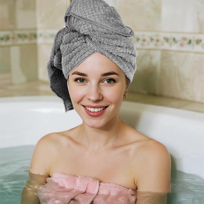 hoyuwak 2-Pack Microfiber Hair Towel Turban for Women - Fast Drying, Ultra Absorbent, Lightweight Hair Wrap for Gym, Beach, Travel & Home Use