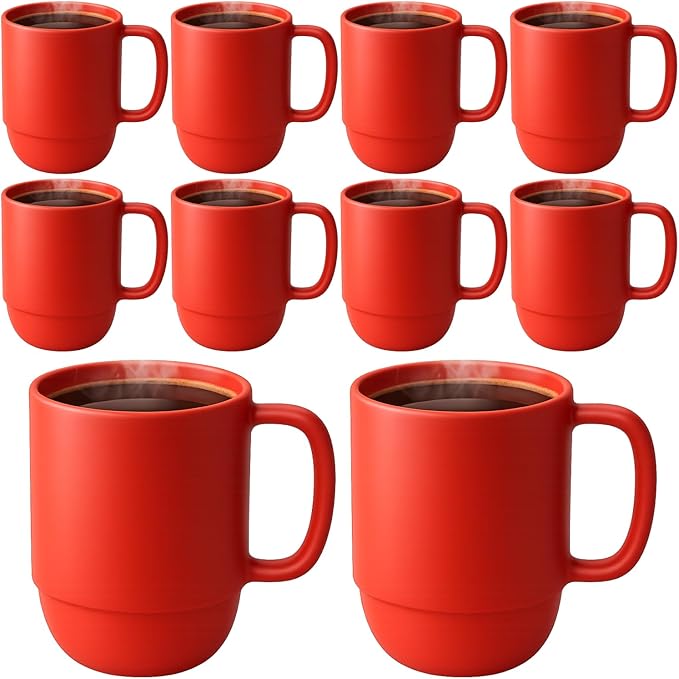 JapanBargain 3091, Japanese Plastic Mug 12oz, Unbreakable Coffee Mug for Camping, Kids Milk Juice Tea Water Cup, Microwave Safe, Made in Japan, Red, 10 Pack
