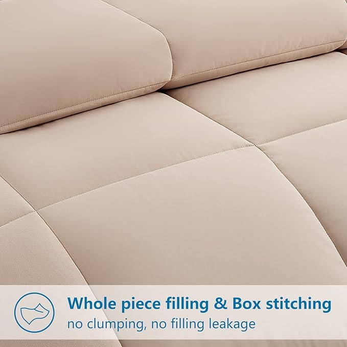 EASELAND King Size Down Alternative Comforter - Quilted Duvet Insert for All Seasons, Soft Lightweight with Corner Tabs, Summer Winter Warm Bedding, Beige 90x102 Inches