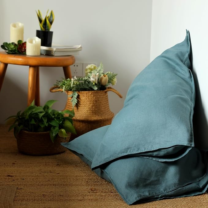 XZ XIFA Blue Linen Duvet Cover King, 100% Washed French Flax Linen Bedding with Zipper Closure, Cooling for Hot Sleepers, Textured Bed Sets - 1 Duvet Cover and 2 Pillowcases