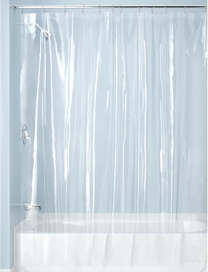 iDesign Waterproof PEVA Plastic Shower Curtain Liner for Use Alone or With Fabric Curtain, 72” x 72”, Clear