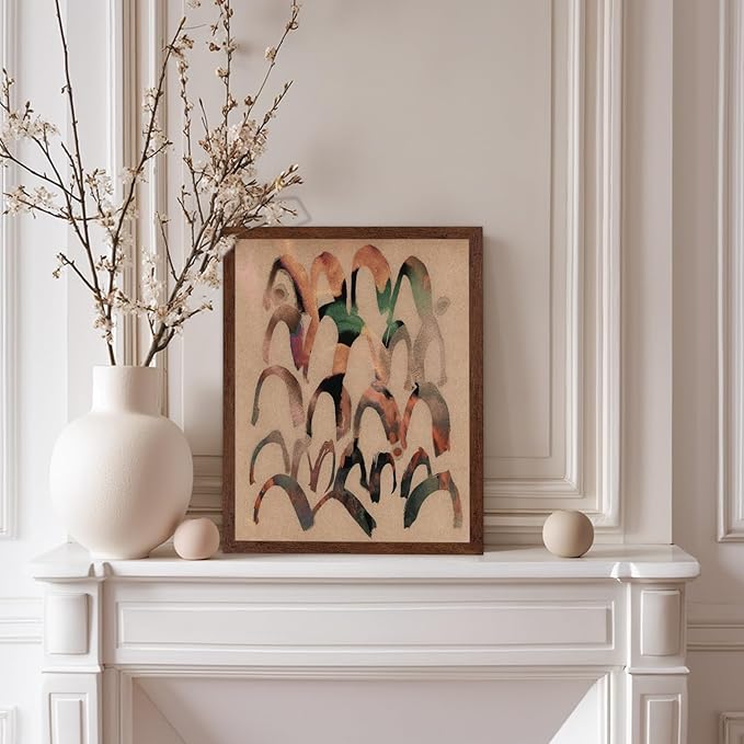 Monem Art Abstract Arch Mark Making Painting Print - Contemporary Peach and Mocha Art Poster - Wall Decor for Living Room, Bedroom or Office - 12x16 Brown Framed Wall Art by Renee Stramel