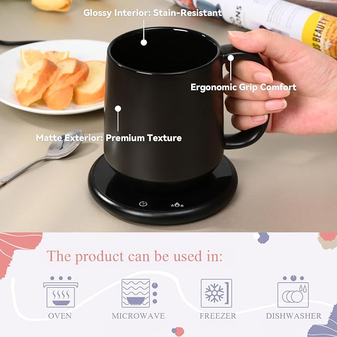 Miicol Ceramic Coffee Mug, 16 oz Large Coffee Cup, Tea Mug with Handle, Flat Bottom Mug for Men, Women, Office, Microwave and Dishwasher Safe, Multi-Color, Black