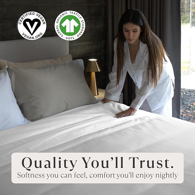 Delilah Home 100% Organic Cotton Duvet Cover, GOTS & Vegan.org Verified, Long Stem 300 TC Sateen Bedding, Non-Synthetic, Deep Pocket Fitted Linen, Lightweight, All-Season, 1 Piece King Size - White