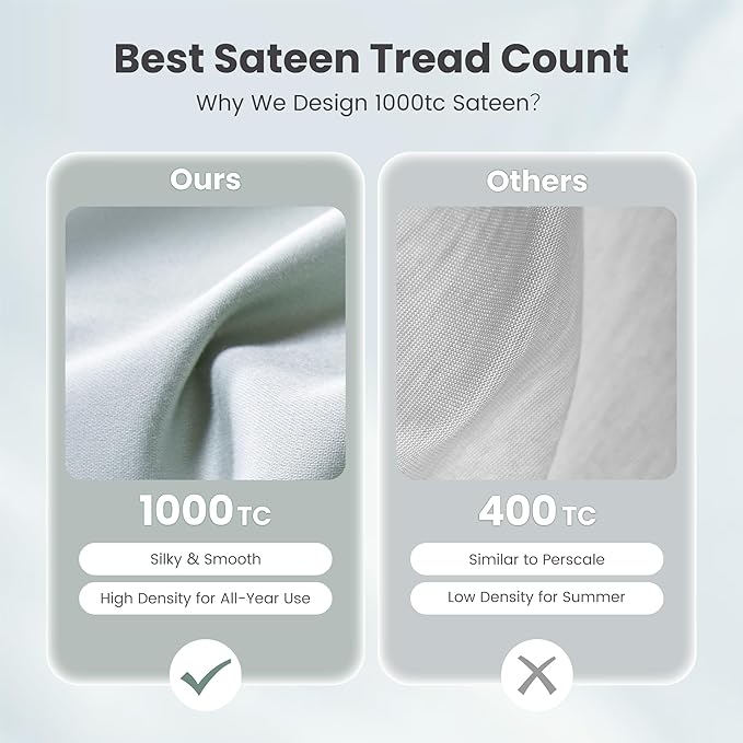 Sophia & William 1000 Thread Count Egyptian Cotton Sheets King Size, 100 Percent Cotton Sheets Sateen Weave, 16" Deep Pockets, All-Season 4 Piece Silky Sheet - Smoky Grey