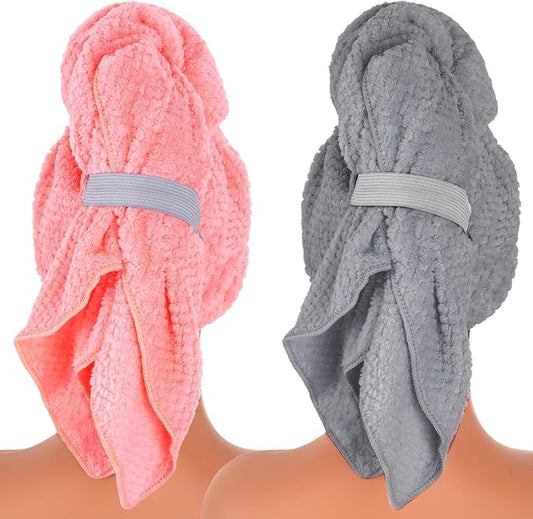 hoyuwak 2-Pack Microfiber Hair Towel Turban for Women - Fast Drying, Ultra Absorbent, Lightweight Hair Wrap for Gym, Beach, Travel & Home Use
