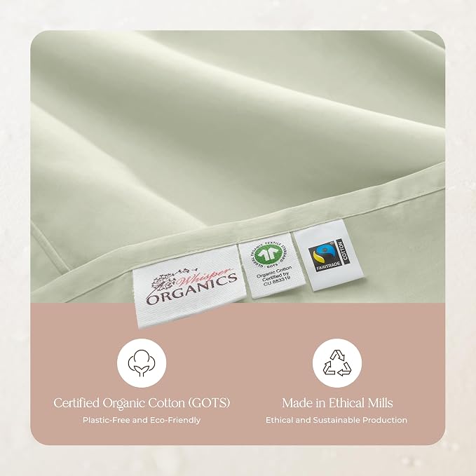 100% Organic Cotton Pillow Cases King Size Set of 2-100% Cotton Pillowcases GOTS Certified 300 Thread Count - Naturally Cooling Comfortable Breathable & Soft Pillow Cases (Pastel Green, King)