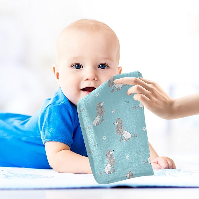 Baby Cute Poodles Dog Msulin Washcloths Newborn Face Towel - Baby Muslin Burp Cloths 5 Pack Soft Absorbent Natural Cotton Wash Towel 11.8"X11.8" Baby Bath Towels Wipes