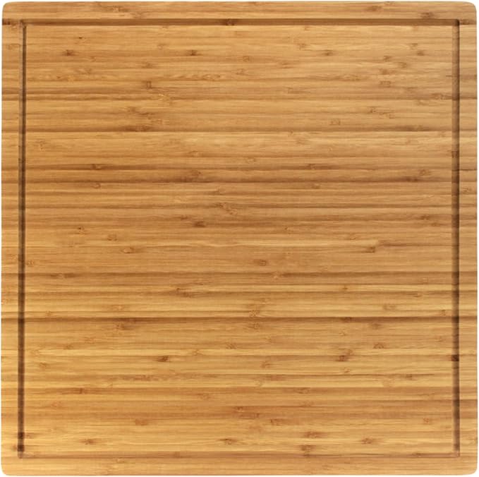 BambooMN Bamboo Burner Cover Cutting Board, 3-Ply, Large, Square - Grooved/Flat (20"x20"x0.75") - 1 Piece