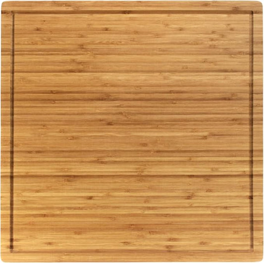 BambooMN Bamboo Burner Cover Cutting Board, 3-Ply, Large, Square - Grooved/Flat (20"x20"x0.75") - 1 Piece
