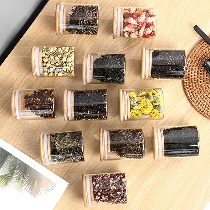 6PCS Glass Airtight Food Storage Jar with Bamboo Lids Glass Jar Kitchen Canisters for Pasta, Rice, Flour, Sugar