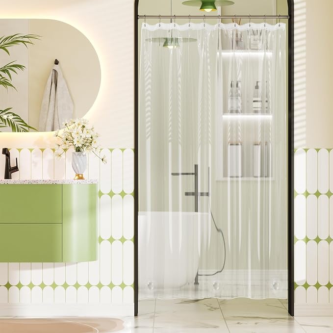 Bathway Shower Curtain Liner Plastic, Heavy Duty Shower Curtain Liner Clear 60 x 72 PEVA Waterproof Shower Curtain Liner for Bathroom with 3 Big Stones and 10 Rustproof Grommets