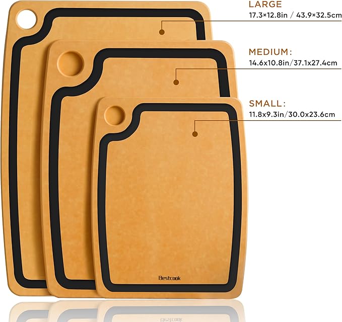 Cutting Board for Kitchen, 17.3x12.8Inch Wood Fiber Composite Cutting Board with Juice Groove and Non-slip Feet, Dishwasher Safe, Knife-Friendly Chopping Board for Meat, Bread, Fruit, Wooden/Black