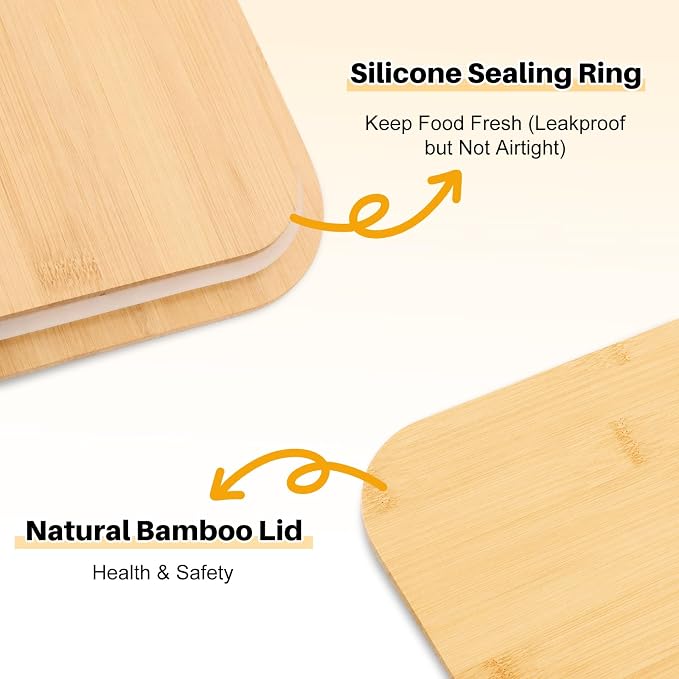Blushtier 2 Pack 51 oz Borosilicate Glass Food Containers with Bamboo Lids, Stackable Glass Bowls for Meal Prep & Lunch, Microwave, Freezer and Dishwasher Safe