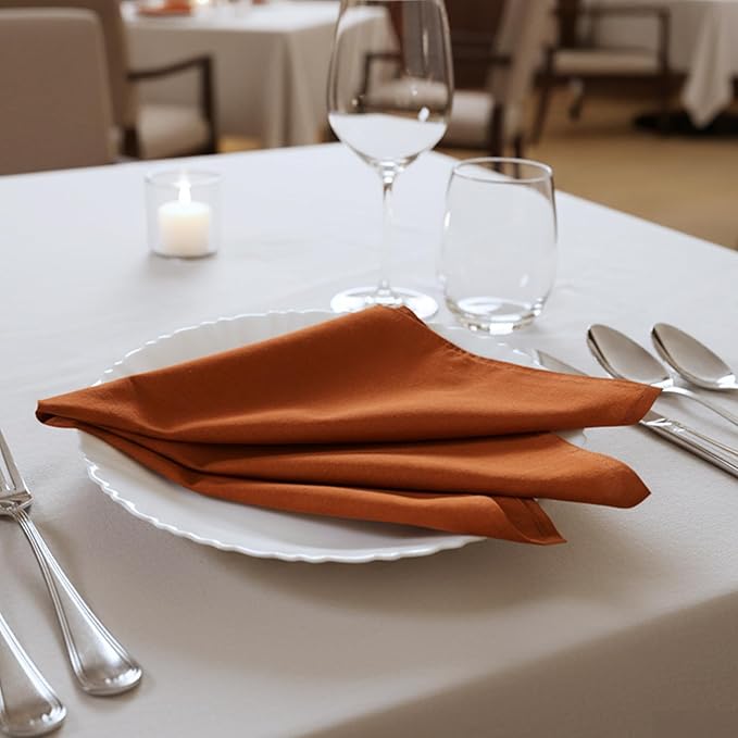 Cloth Napkins Set of 12, 100% Cotton Fabric Reusable Dinner Napkins, 18 x 18 Inch Washable Table & Kitchen Napkins for Everyday Dining, Entertaining, Home & Restaurant Use, Rust
