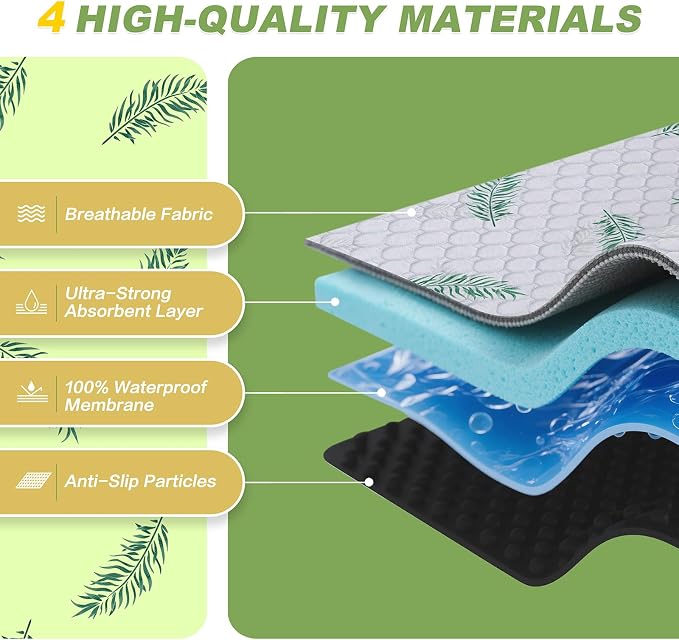 WanpeeGoo Washable Pee Pads for Dogs, 2Pack Reusable Puppy Pads, Super Absorbent & Leakproof Dog Pads, Anti-Slip Dog Pee Pads for Puppy Training & Incontinence, Leaf Pattern 32"x63"