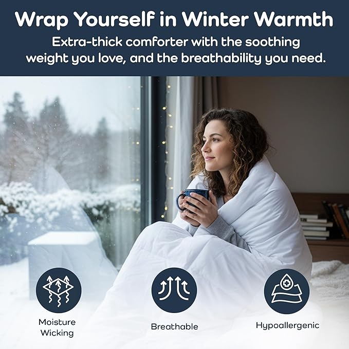 Olive + Crate 100% Viscose derived from Bamboo Comforter Outer Shell - Extra Thicker and Heavier Queen Size - Cooling Blanket, Hypoallergenic & Moisture Wicking Bedding - Winter Comforter (88" x 90")