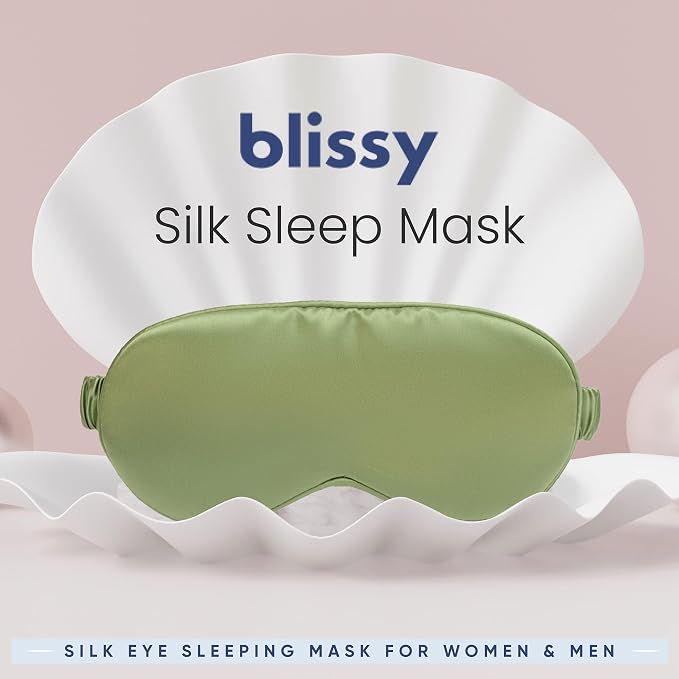 Blissy Silk Sleep Mask - Eye Sleeping Mask for Women & Men for Total Blackout - 100% Pure Mulberry Silk, 22 Momme 6a Fibers - Blindfold Sleep Mask Side Sleeper Eye Cover (Olive)