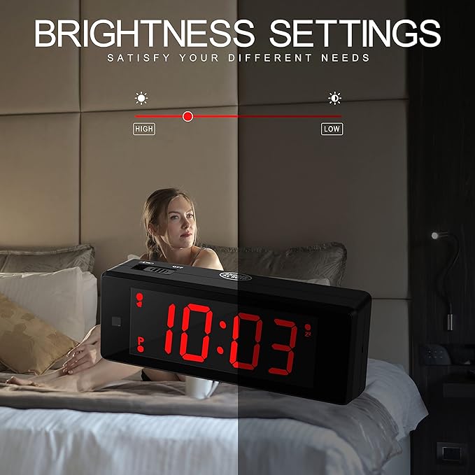 Digital Alarm Clock with Upgraded LED/LCD Display,Digital Clock with Flashlight,Adjustable Brightness,Snooze,Battery Operated Small Travel Clock for Bedroom Bedside (red Display)