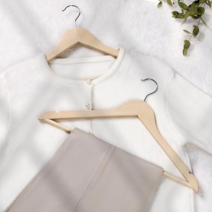 TOPIA HANGER Unfinished Natural Wooden Hangers 18 Pack-360° Swivel Hook and Smoothly Cut Shoulder Notches-Premium Wood Clothes Hangers for Suit, Coat, Jacket, Pant, Camisole-CT10N