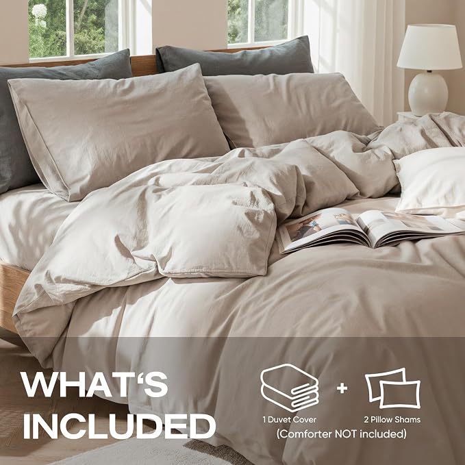 100% Pure French Flax Linen Blend Duvet Cover Set Queen Size, 3-Piece Breathable Bedding Set with Long Zipper Closure & Corner Ties, Soft, Lightweight & Durable Bedding Ideal for Hot Sleepers