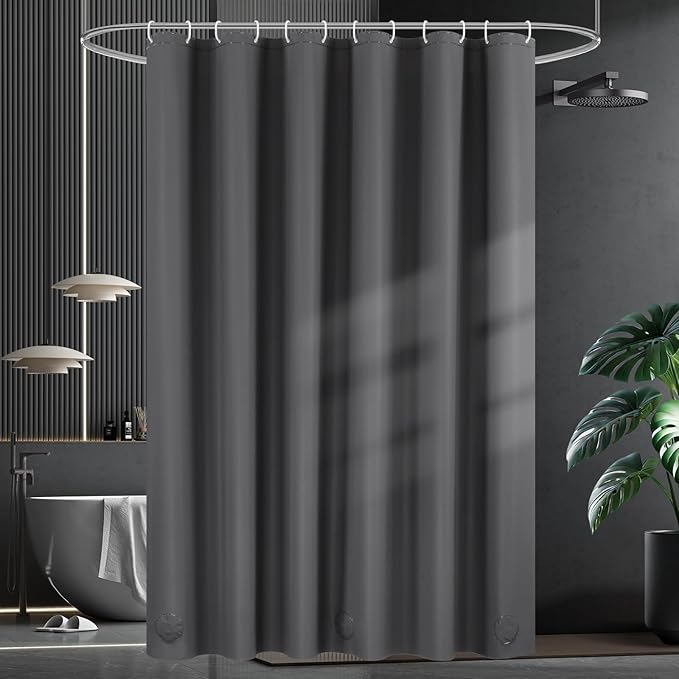 UFRIDAY Dark Grey Shower Curtain Liner Premium PEVA 72 x72 inch,Heavy Duty Shower Curtain with 3 Weighted Magnets, Plastic Waterproof Grey Shower Curtains for Bathroom with 12 Hooks
