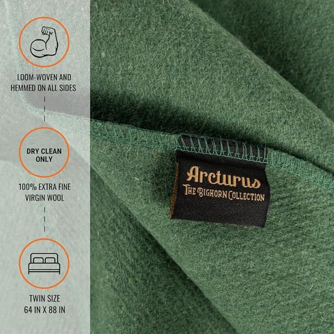 Arcturus Bighorn 100% Virgin Wool Blanket | Heirloom-Quality Wool Bedding for Home & Cabin | Warm, Thick & Durable (Twin Size, Sage)