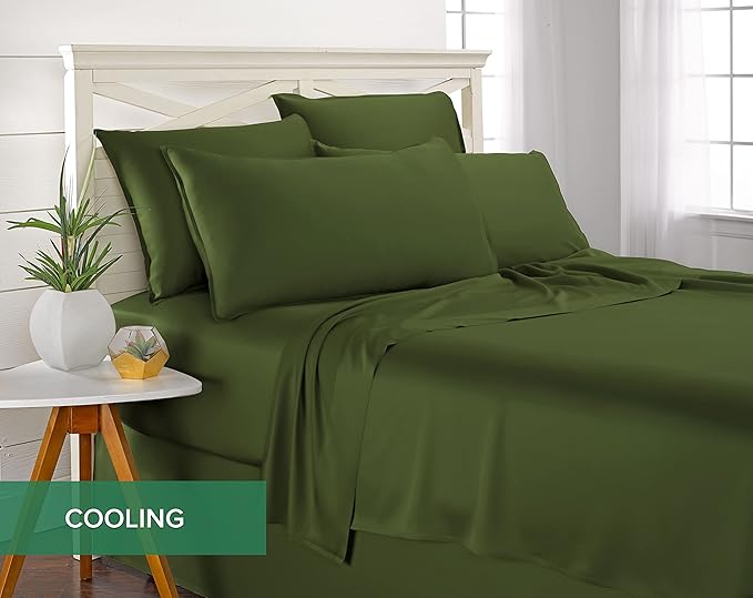 Queen Pillowcases by Pure Bamboo, Genuine 100% Organic Viscose Derived from Bamboo, Luxuriously Soft & Cooling, Double Stitching, Envelope Closure (2 Queen Pillowcases, Pesto)