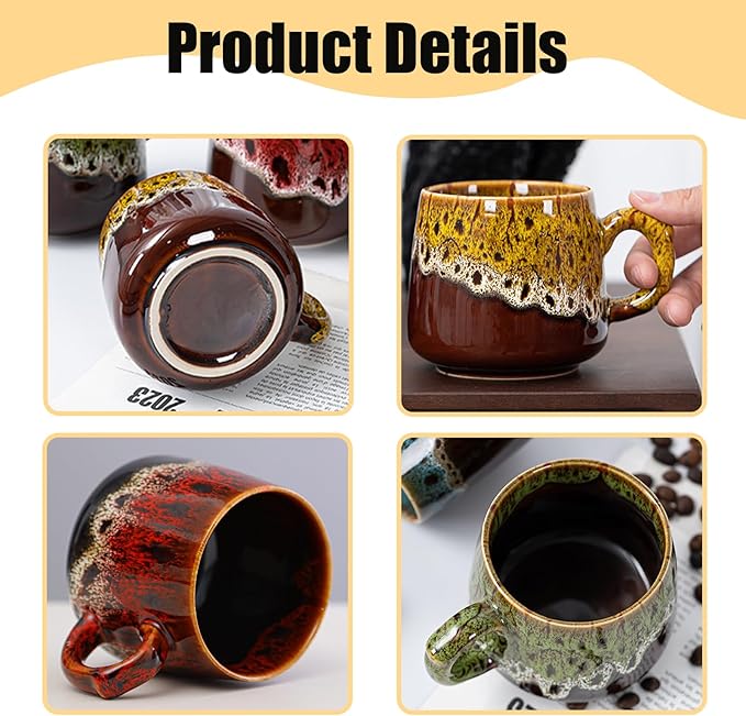 12oz Cool Unique Mugs, Handmade Ceramic Coffee Mug, Great Gift for Men Women, Microwave & Dishwasher Safe Stoneware Pottery Tea Mug for Home Office(Yellow)