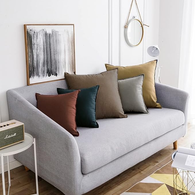 Jeanerlor Set of 2 Decorative 26"x26" Cotton Linen Chair Throw Pillow Case Green for Sofa Durable Classy, Comfortable Cushion Cover for Coffee Shop/Bar (65 x 65cm) Khaki