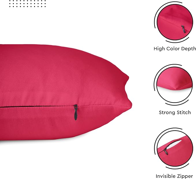 Encasa XO Throw Pillow Covers 18x18 in Set of 2 Hot Pink | No Inserts | Cotton Pillow Covers for Living Room, Bed, Sofa, Couch | Decorative Cushion Covers with Improved Zipper