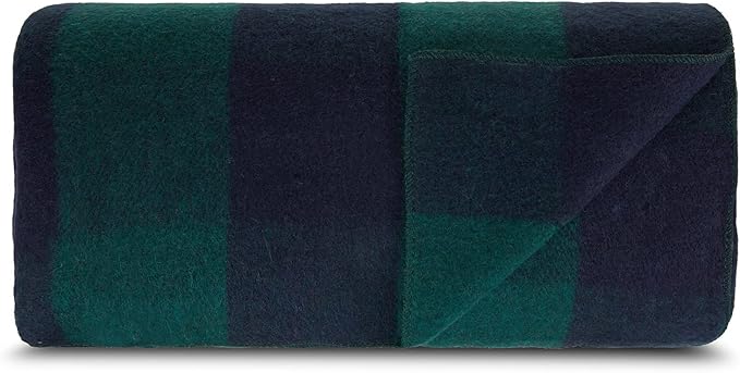 Lodge Twin Blanket - 80% Recycled Wool - Buffalo Plaid - Warm Throw Blanket - Thick - Washable - 65W x 90L - Green and Blue