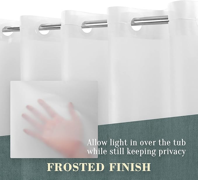 No Hook PEVA Shower Curtain or Liner - 8G Heavy Duty Frosted Bathroom Shower Curtain No Hooks Required, Waterproof Plastic & PVC Free, Standard Size 71 x 74, Frost