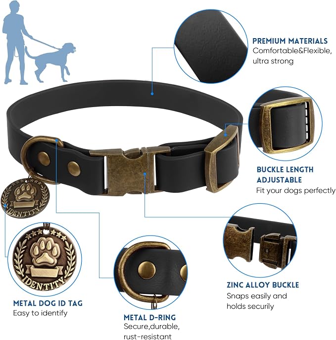 Wisedog Waterproof Dog Collar and Leash Set, XS, Black | Adjustable Puppy Collar, Cute Tag, 4FT Dog Leash, Poop Bag Included, Small Medium Large Dogs