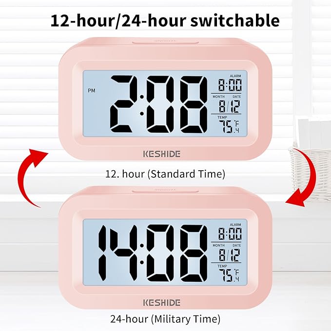 Travel Digital Alarm Clock,Battery Operated with Backlight, Indoor Temperature, Desk Small Clock,Snooze Model,12/24H Display for Bedrooms Heavy Sleepers Kids Travel Bathroom