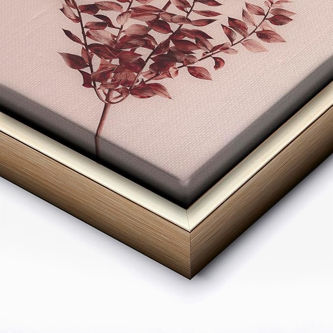 Monem Art Dried Red Botanical Branch Print - Minimalist Boho Nature Poster - Wall Decor for Living Room, Bedroom or Office - 8x10 Silver Framed CANVAS Wall Art by Mareike Bohmer