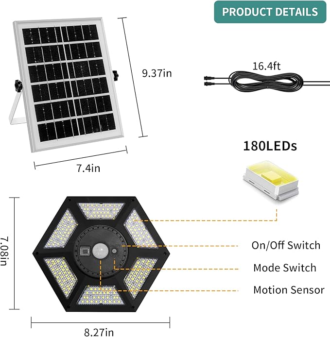 AEQ Solar Pendant Light Indoor/Outdoor with Remote Control, 360 Waterproof Solar Light with Motion Sensor/Timer/5 Modes for Home Shed Garage Barn