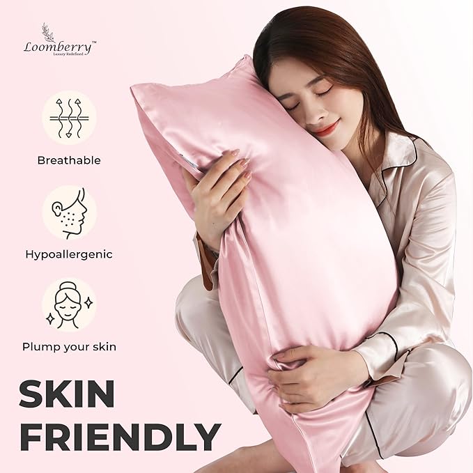 100% Pure Mulberry Silk Pillowcase for Hair and Skin, 6A Grade 22 Momme Silk Pillow Cases with Zipper, Soft Cooling Washable Both Sided Silk Pillow Cover (Pink, Queen 20''x30'')