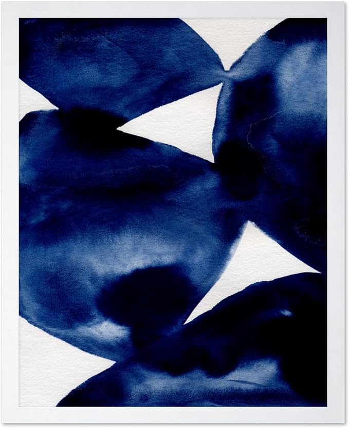Monem Art Indigo Abstract Watercolor Painting Print - Minimalist Modern Art Poster - Wall Decor for Living Room, Bedroom or Office - 16x20 White Framed Wall Art by Mareike Bohmer