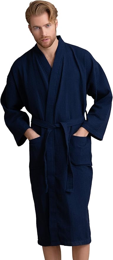 Soft Touch Linen Men's Cotton Waffle Bathrobe, Luxurious & Lightweight, Comfortable & Absorbent, Softness, Fast Dry,