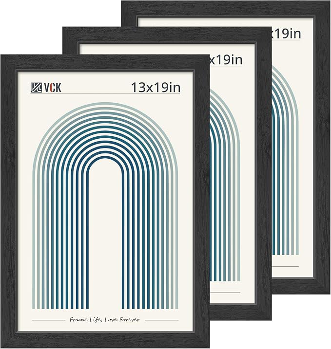 VCK 13x19 Picture Frame 3 Pack, Black Poster Frame MDF Wood with Polished Plexiglass, Wall Mounting Horizontal & Vertical Display